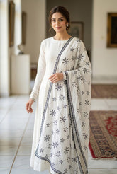 Women's Grace White Pure Cotton Thread Work Dupatta – 2 Meter White