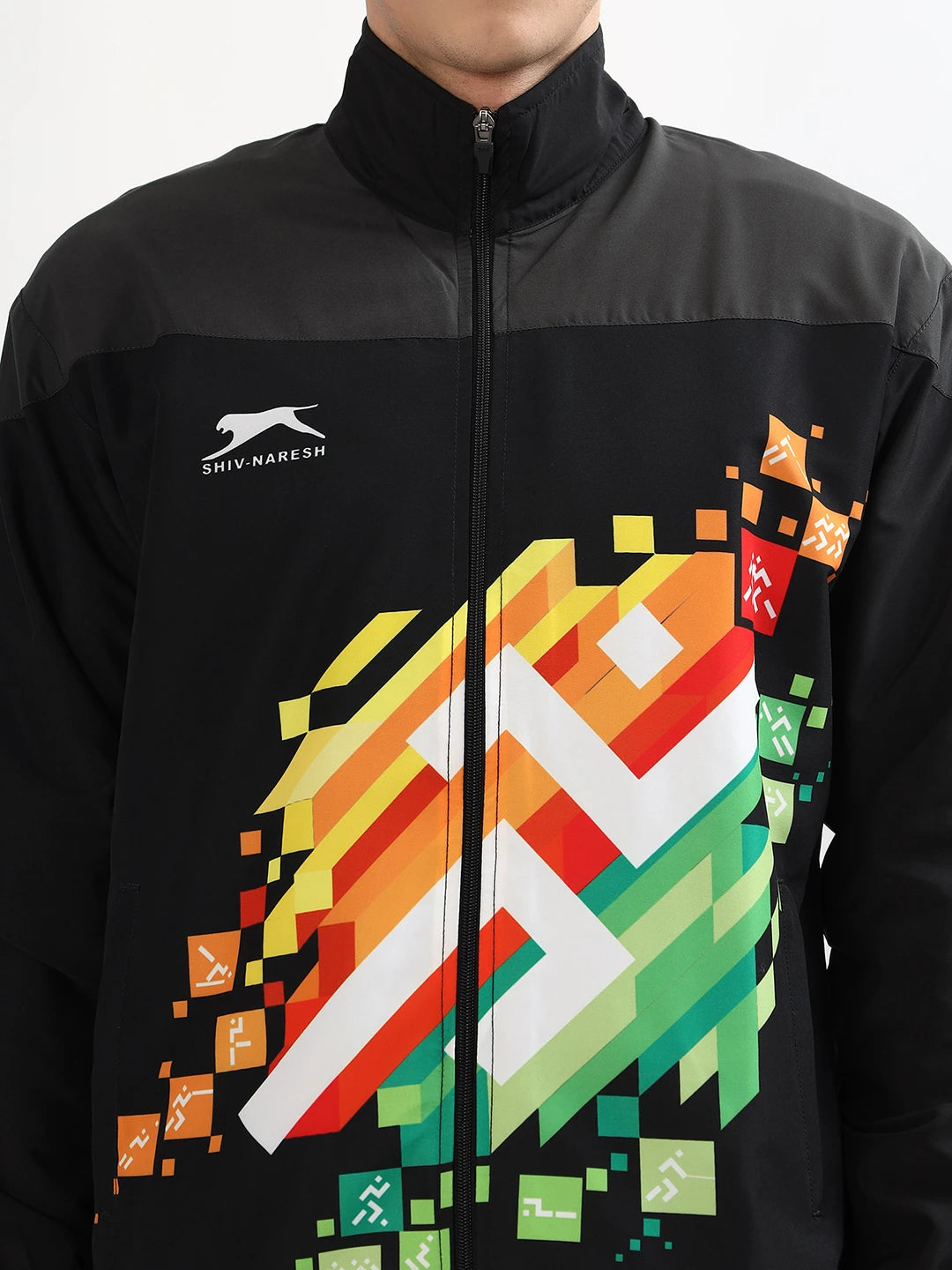 Shiv Naresh Men's Khelo India Polyester Tracksuit (Black & Dark Green Accent)