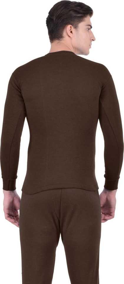 LUX COTT'S WOOL Brown Full Sleeves Round Neck Men Top - Pyjama Set Thermal