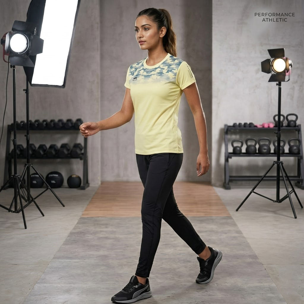 Shiv Naresh Women's Half Sublimation Sports T-Shirt | Quick Dry Polyester Gym & Running T-Shirt | Camouflage Athletic Training Tee for Women
