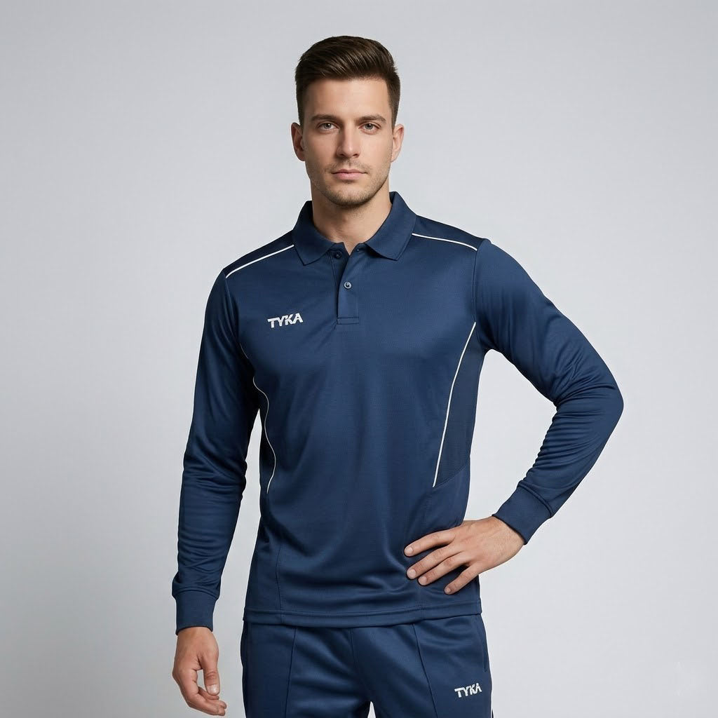 TYKA Prima Men Navy Sports Polo T-Shirt | Quick Dry Activewear with Contrast Piping