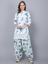 Women Apple Cut Blue Floral Print Pure Cotton Straight Kurta Set XXXL