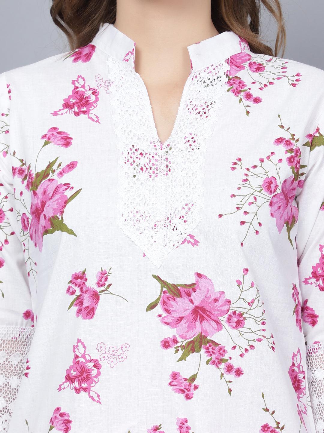 Trendzmy Pack of 2 Women Floral Print Cotton Blend Straight Kurta (Red, Pink)