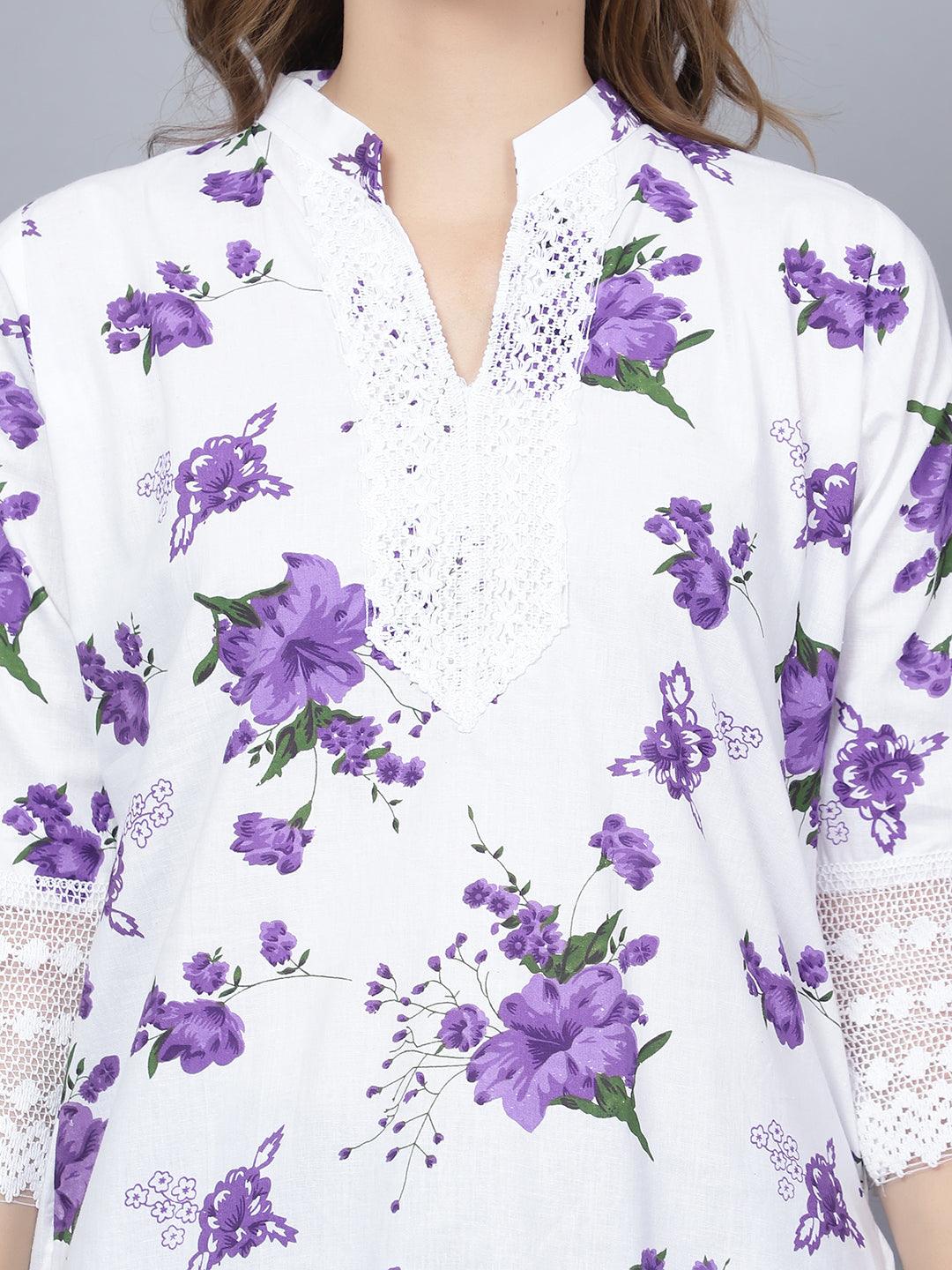 Trendzmy Pack of 2 Women Floral Print Cotton Blend Straight Kurta (Green, Purple)