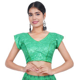 V Neck Mirror Embroidery Green Women Blouse Default Title