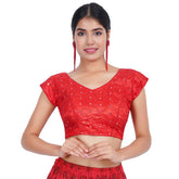 V Neck Mirror Embroidery Red Women Blouse Default Title