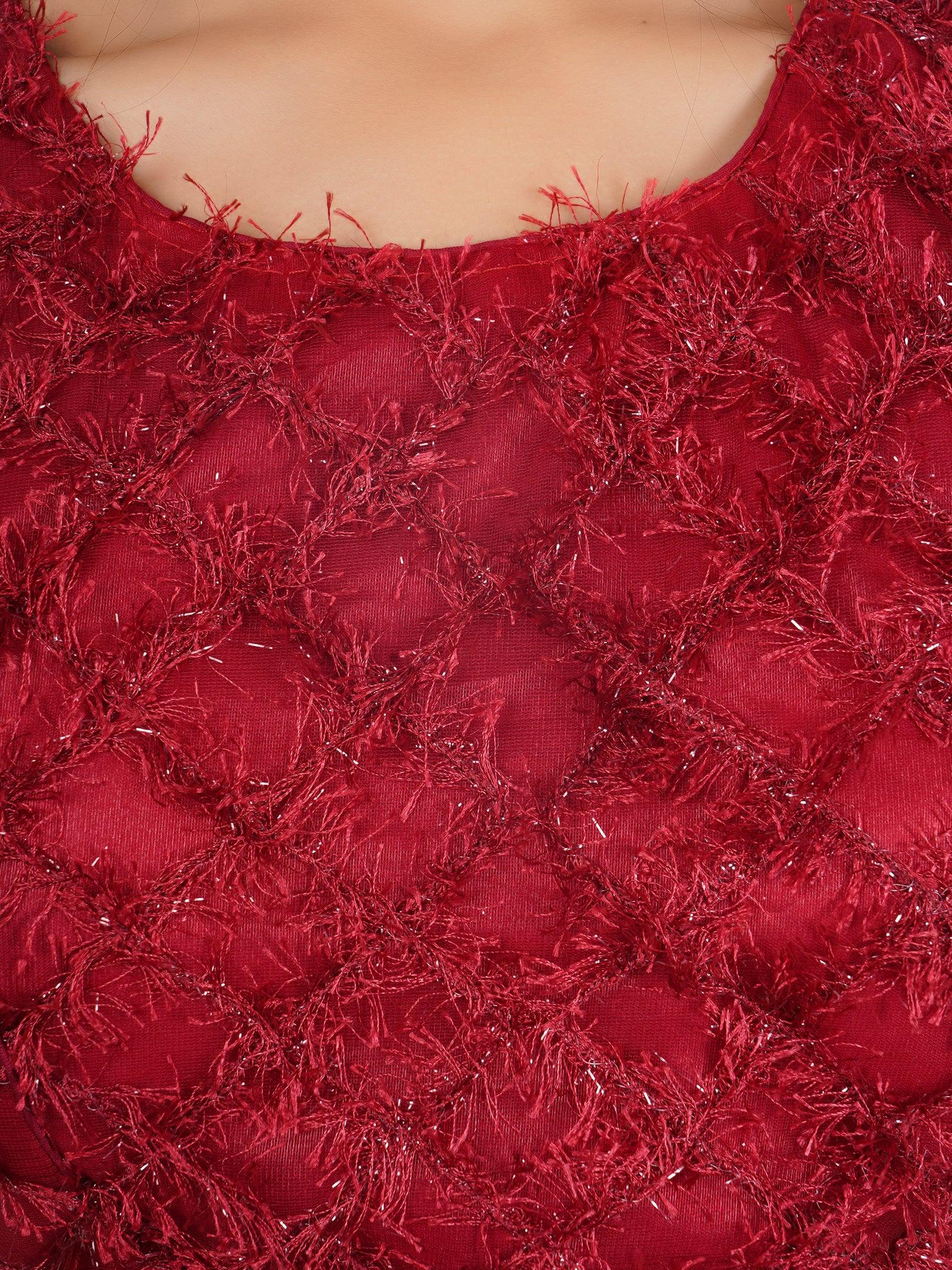 Round Neck Maroon 3D Bear Design Women Blouse