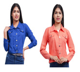 Full Sleeve Blue And Peach Solid Women Jacket XXXL