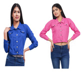 Full Sleeve Blue And Pink Solid Women Jacket XXXL