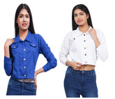 Full Sleeve Blue White Solid Women Jacket XXXL