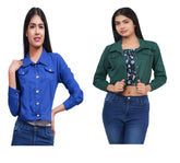 Full Sleeve Blue And Mungia Green Solid Women Jacket XXXL