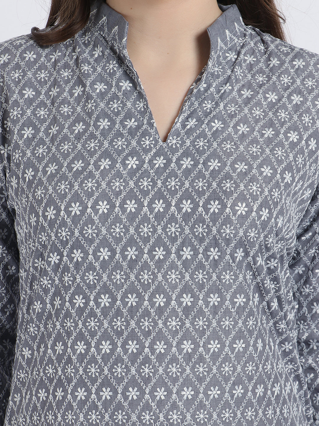 Women’s Cotton Chikankari Short Kurti Combo - Pack of 2 (Aqua & Grey)