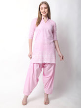 Women Chiken Embroidery Cotton Pink Kurta and Salwar Set XXXL