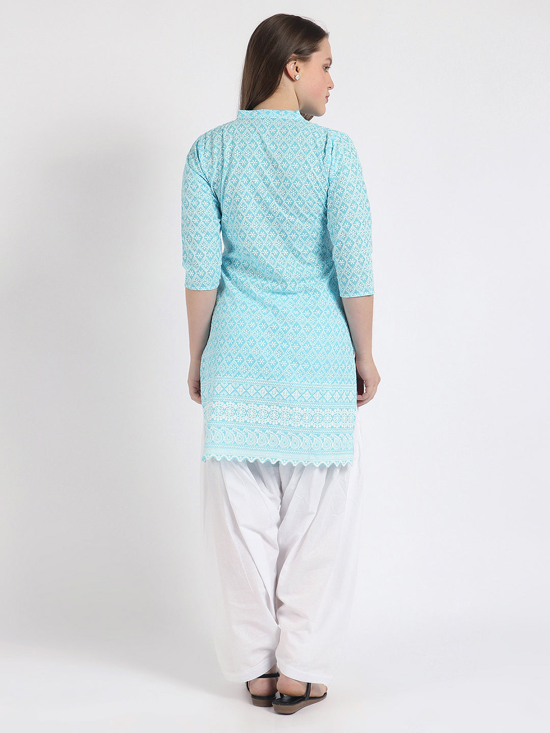 Women’s Cotton Chikankari Kurti Combo - Pack of 2 (Sea Green & Aqua)
