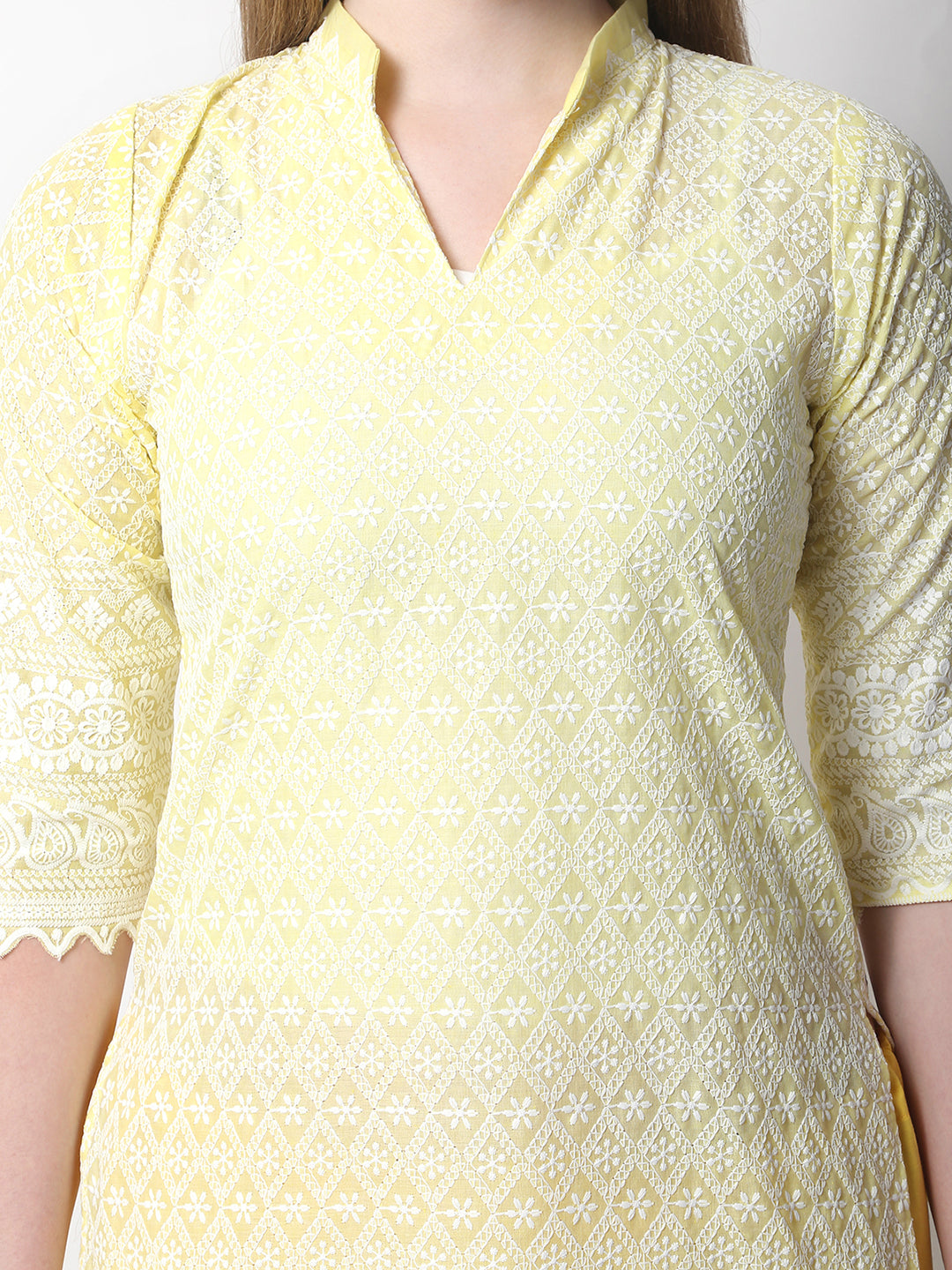 Women’s Cotton Chikankari Short Kurti Combo - Pack of 2 (Yellow & Pink)