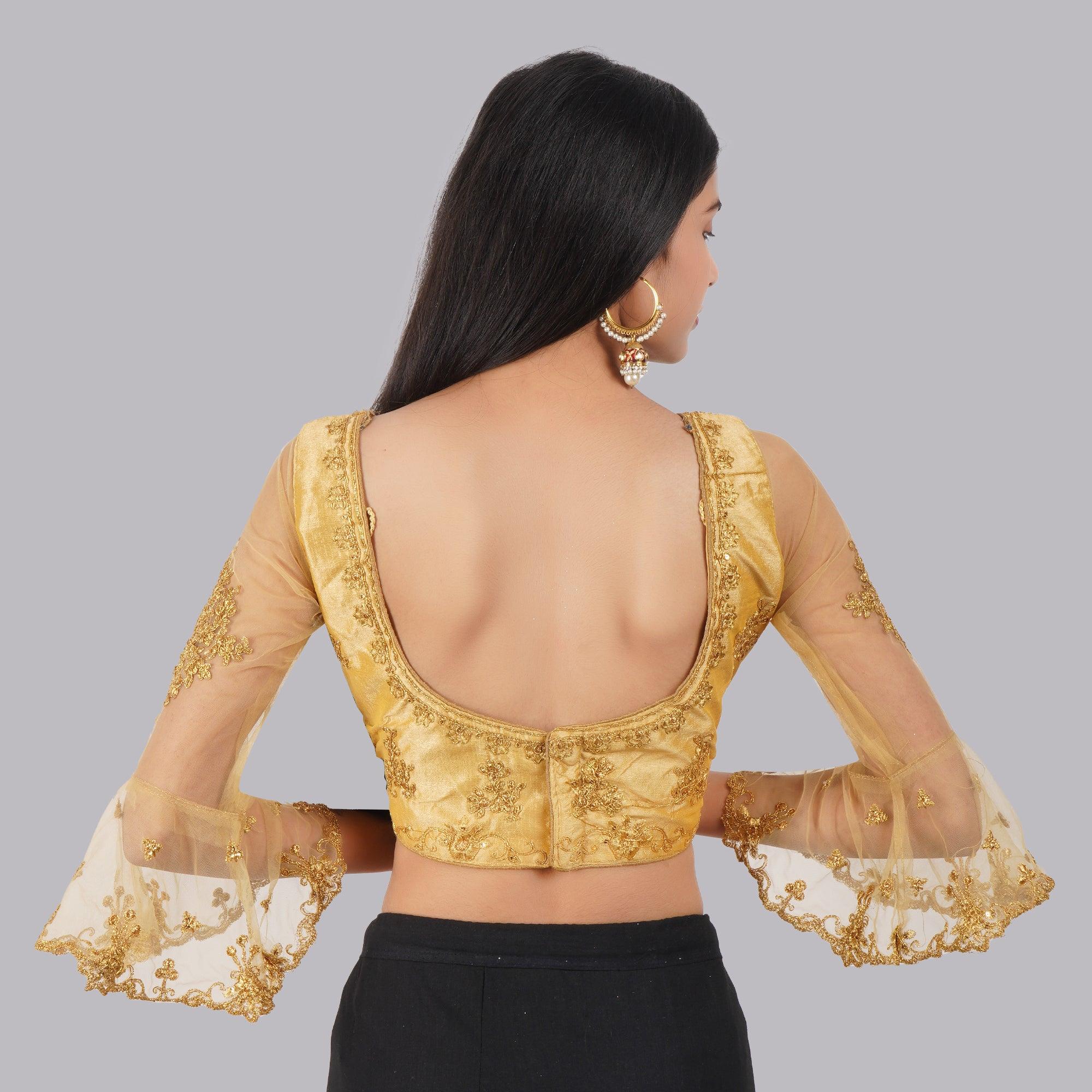 Round Neck Embroidered Golden Women Blouse