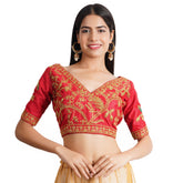 V Neck Peacock Sleeve Red Women Blouse Default Title