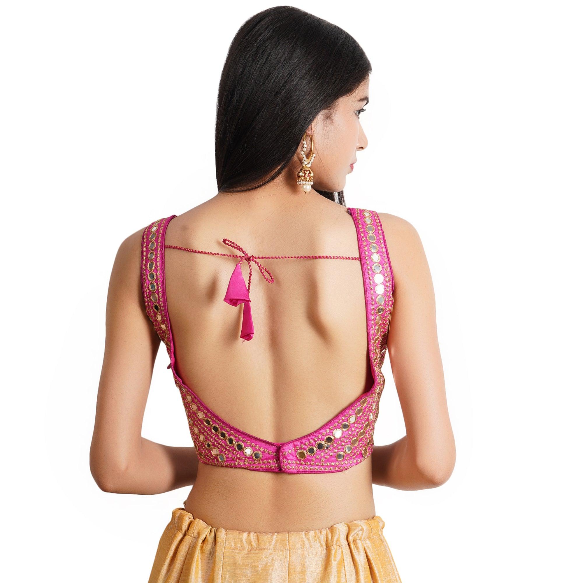 Sweetheart Neck Mirror Design Pink Women Blouse