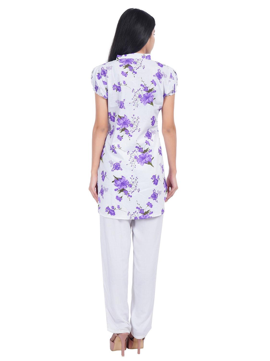 Trendzmy Women Purple Printed Straight Kurta