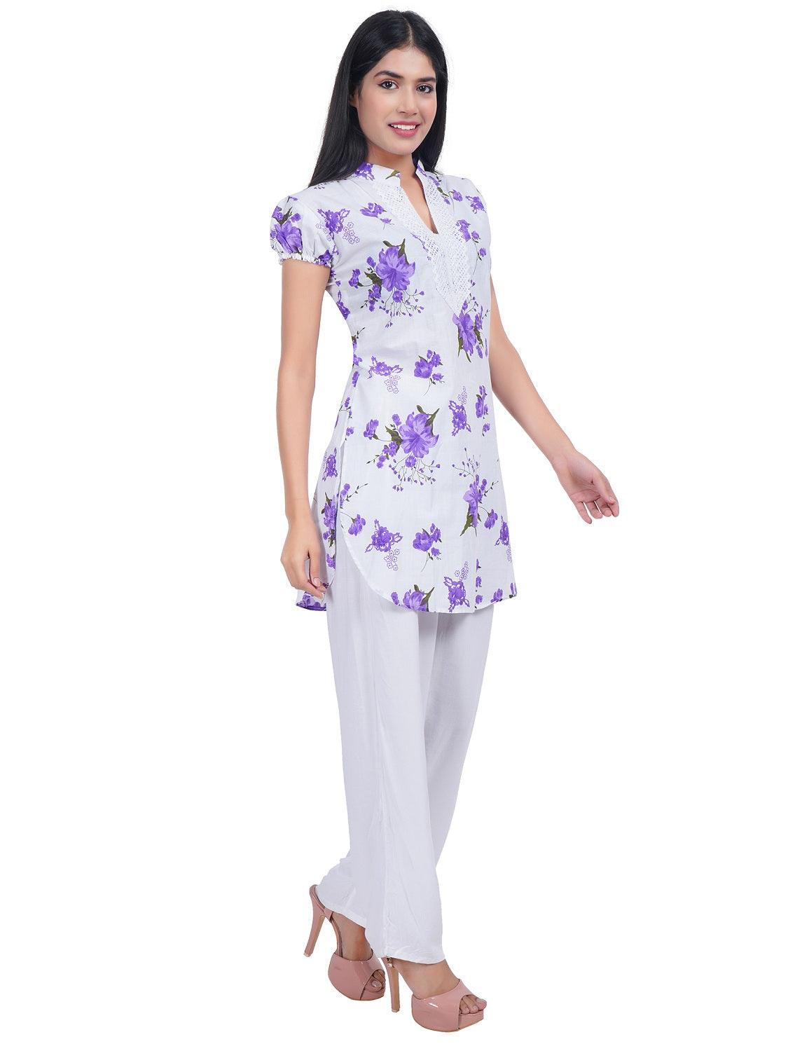Women Purple Printed Straight Kurta