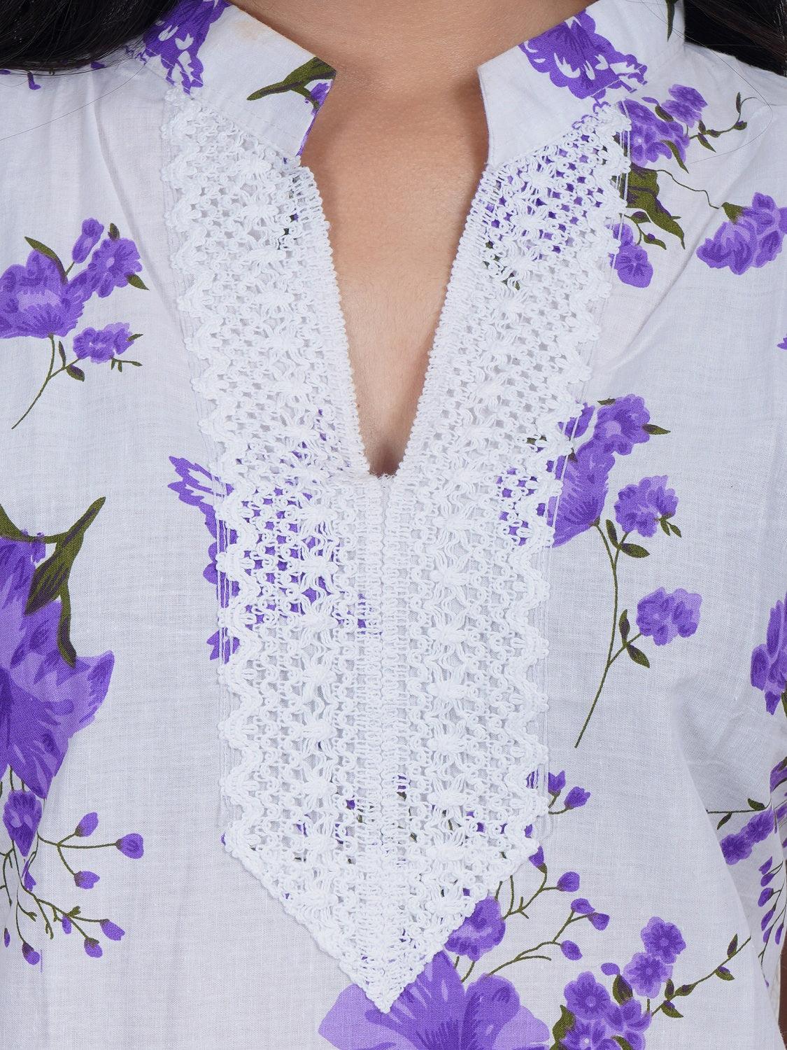 Trendzmy Women Purple Printed Straight Kurta