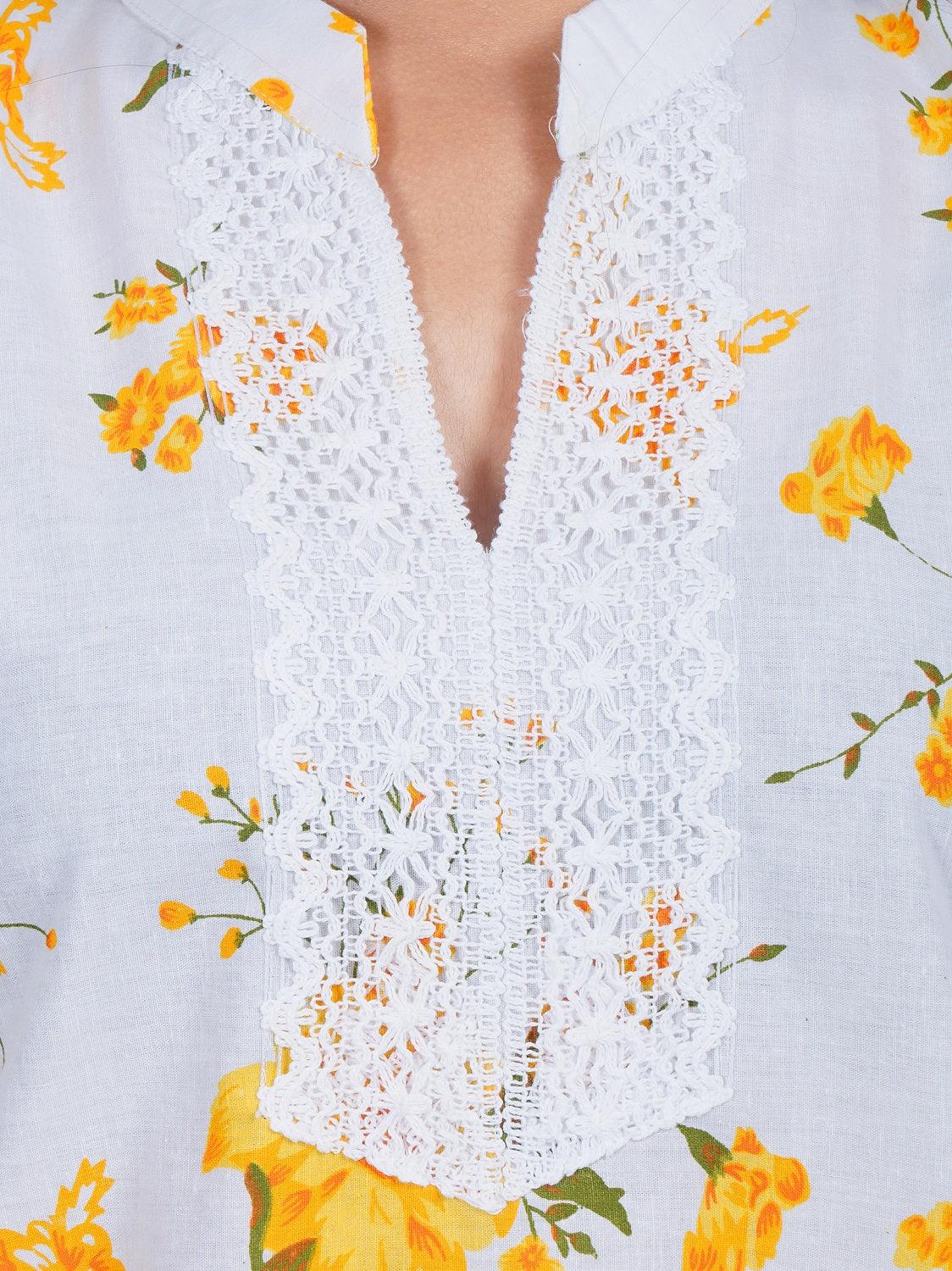 Women Yellow Printed Straight Kurta