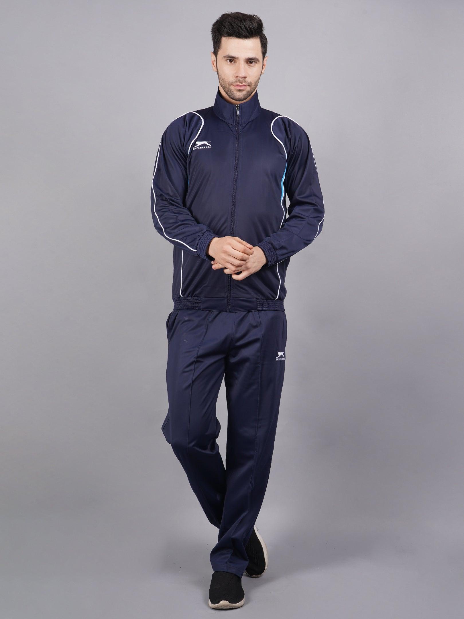 Shiv Naresh Men Navy and cyan blue |Racer| suit Tracksuit 418 XXL