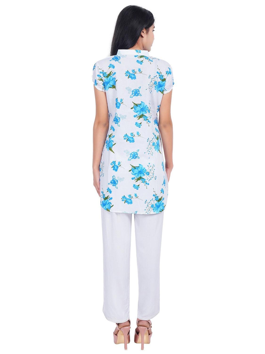 Trendzmy Women Blue Printed Straight Kurta
