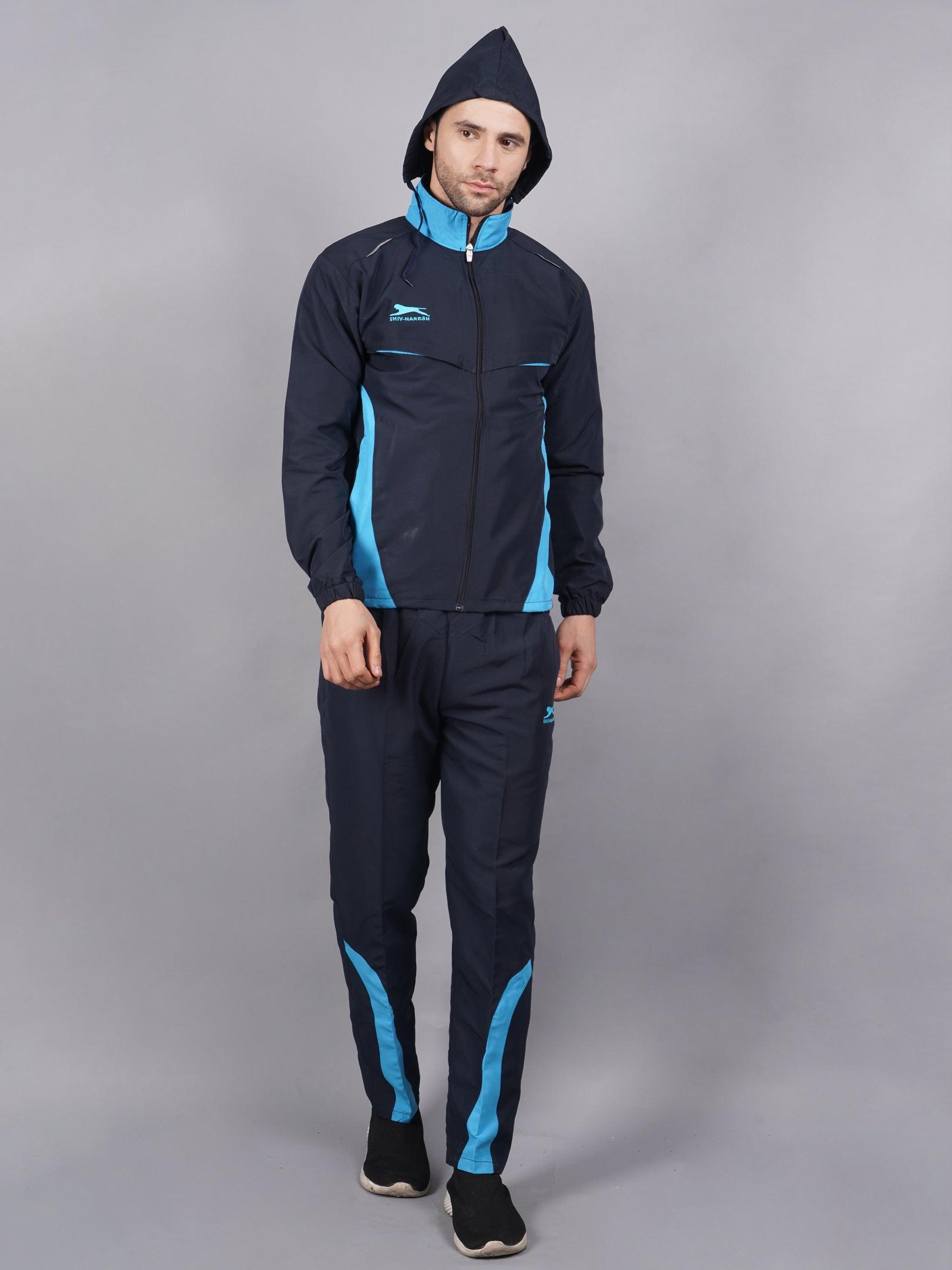 Shiv Naresh Men 422A NAVY/CYAN T.Z. Navy and cyan blue Ultra-boost tracksuit
