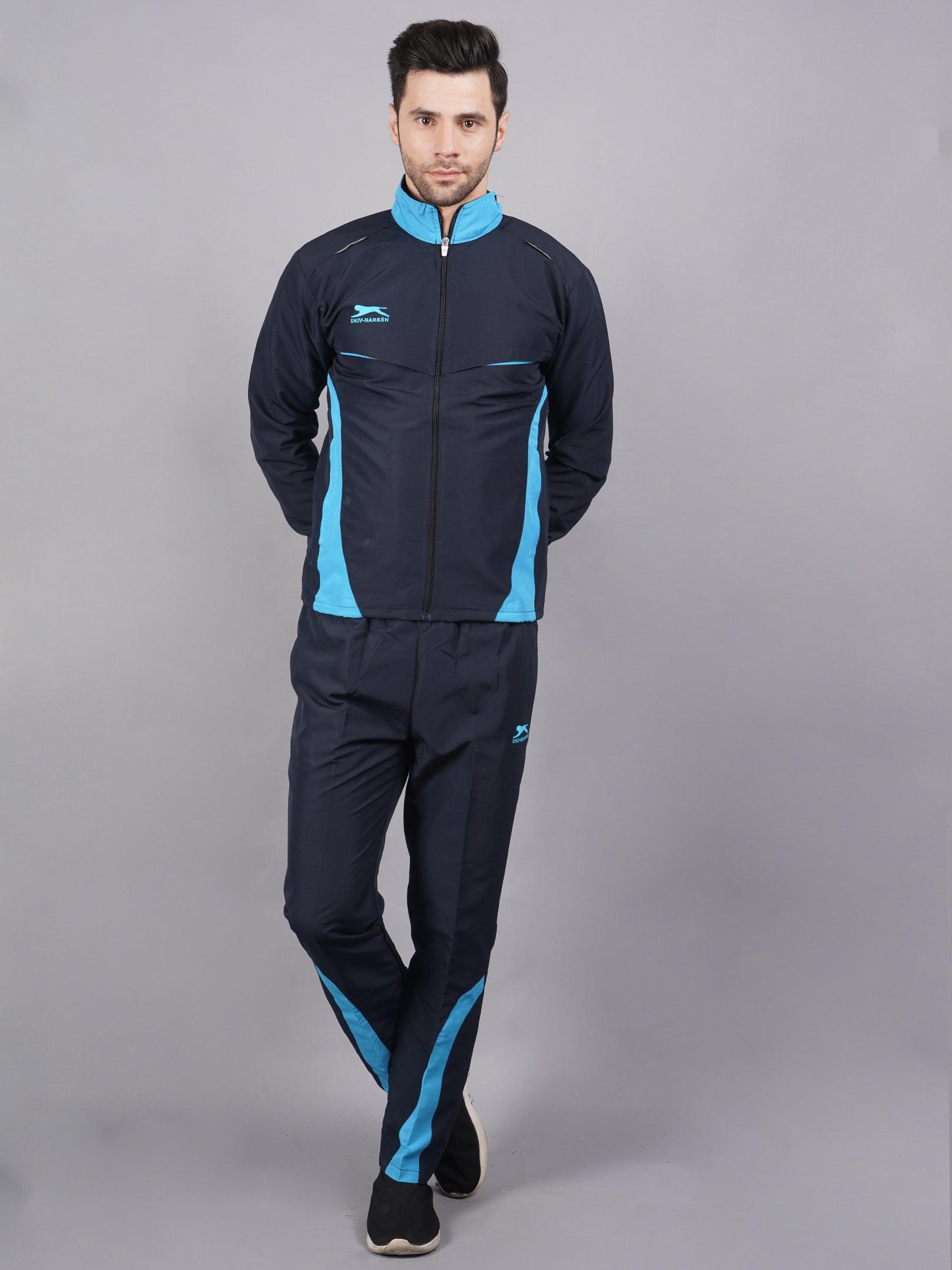Shiv Naresh Men 422A NAVY/CYAN T.Z. Navy and cyan blue Ultra-boost tracksuit