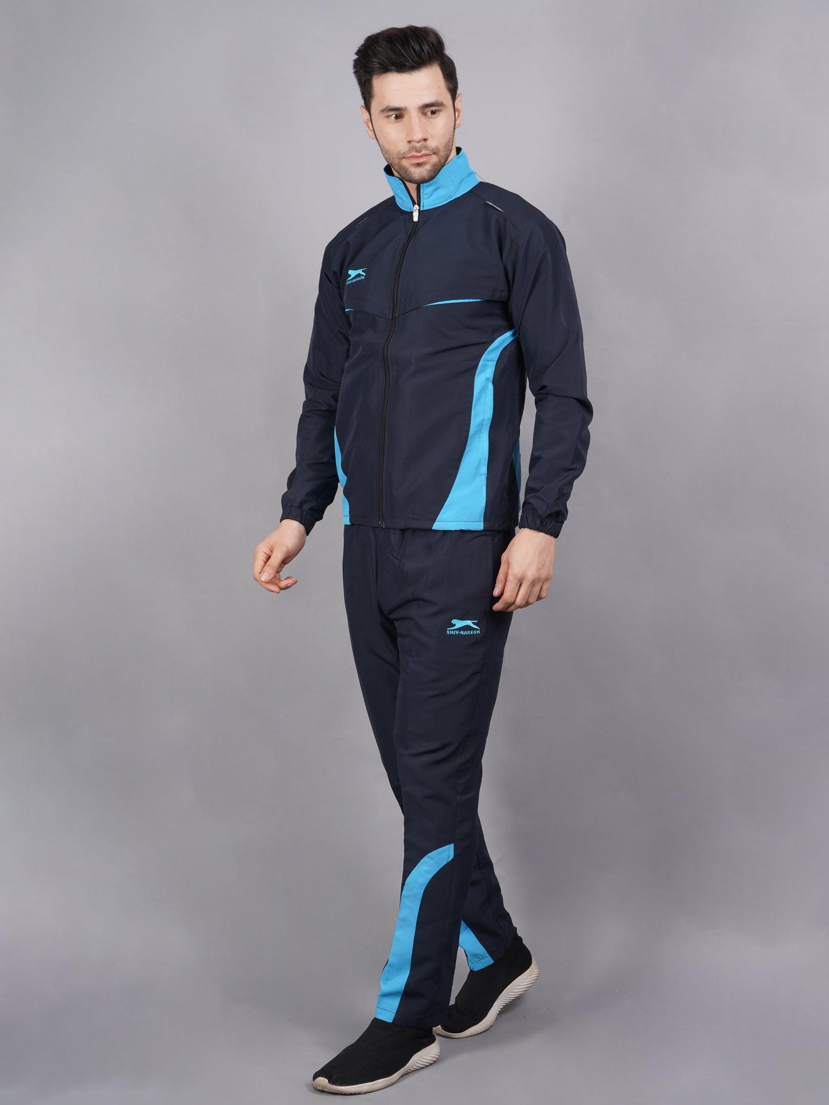 Shiv Naresh Men 422A NAVY/CYAN T.Z. Navy and cyan blue Ultra-boost tracksuit