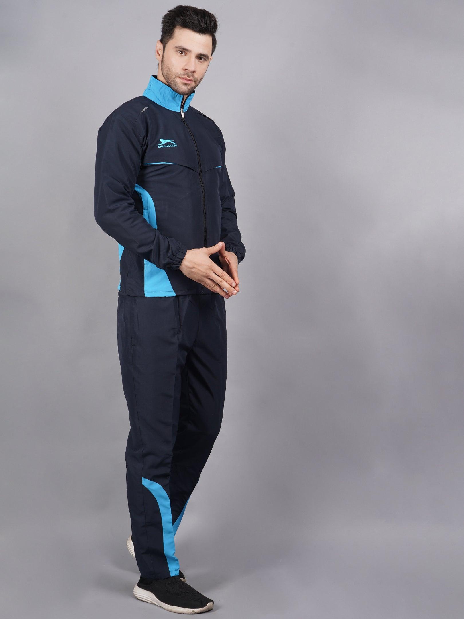 Shiv Naresh Men 422A NAVY/CYAN T.Z. Navy and cyan blue Ultra-boost tracksuit