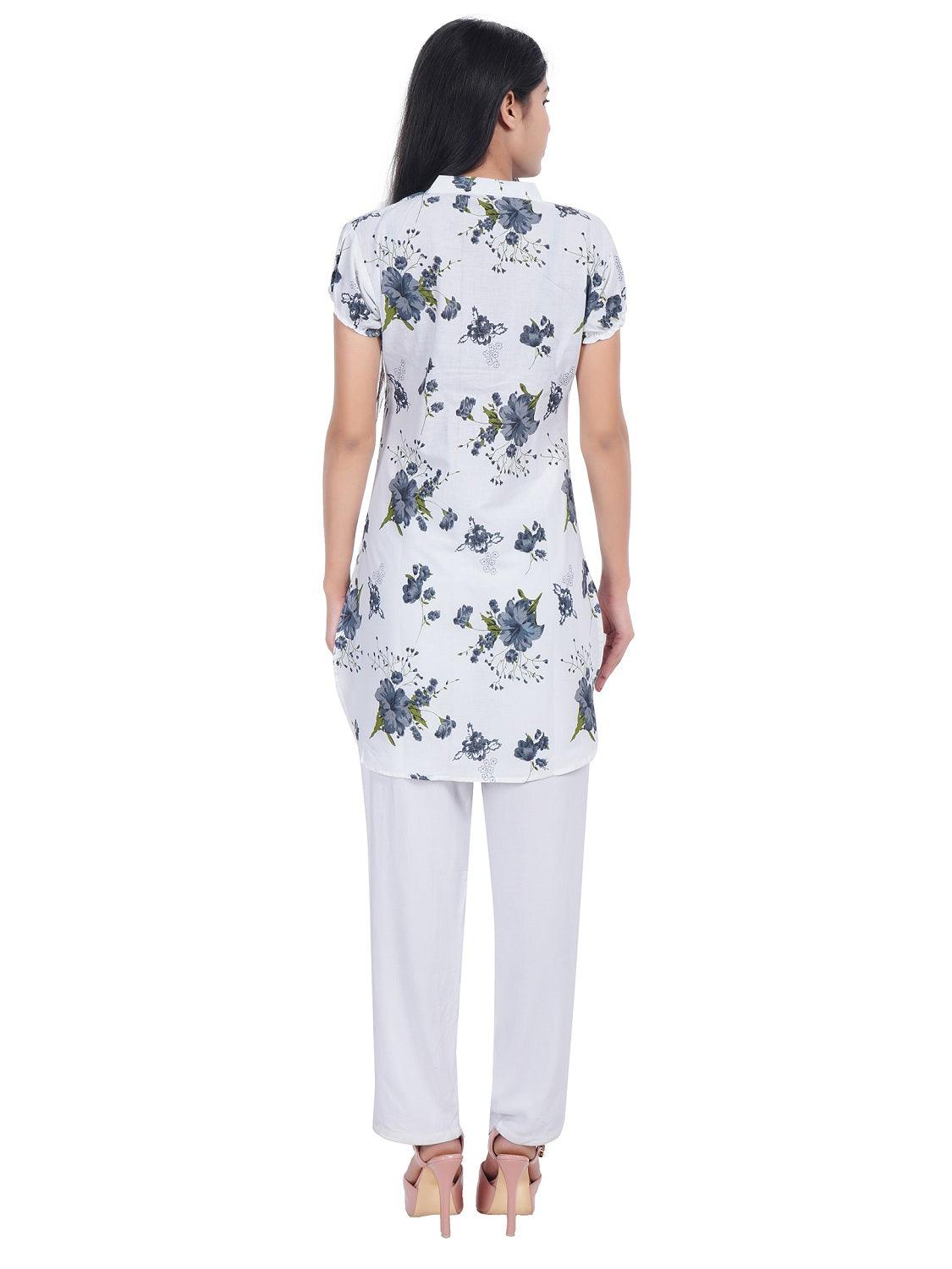 Trendzmy Women Grey Printed Straight Kurta