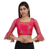 Round Neck Embroidered Rani Pink Women Blouse Rani Pink