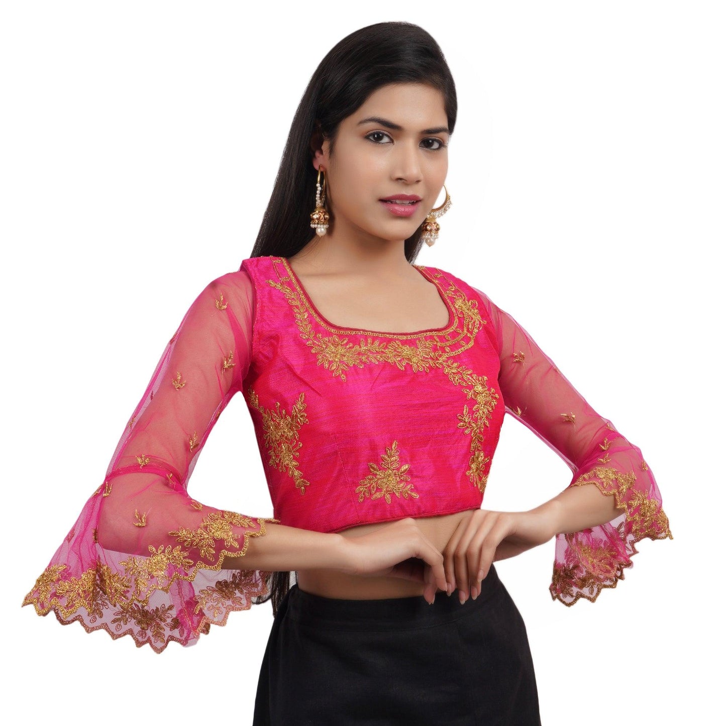 Trendzmy Round Neck Embroidered Rani Pink Women Blouse