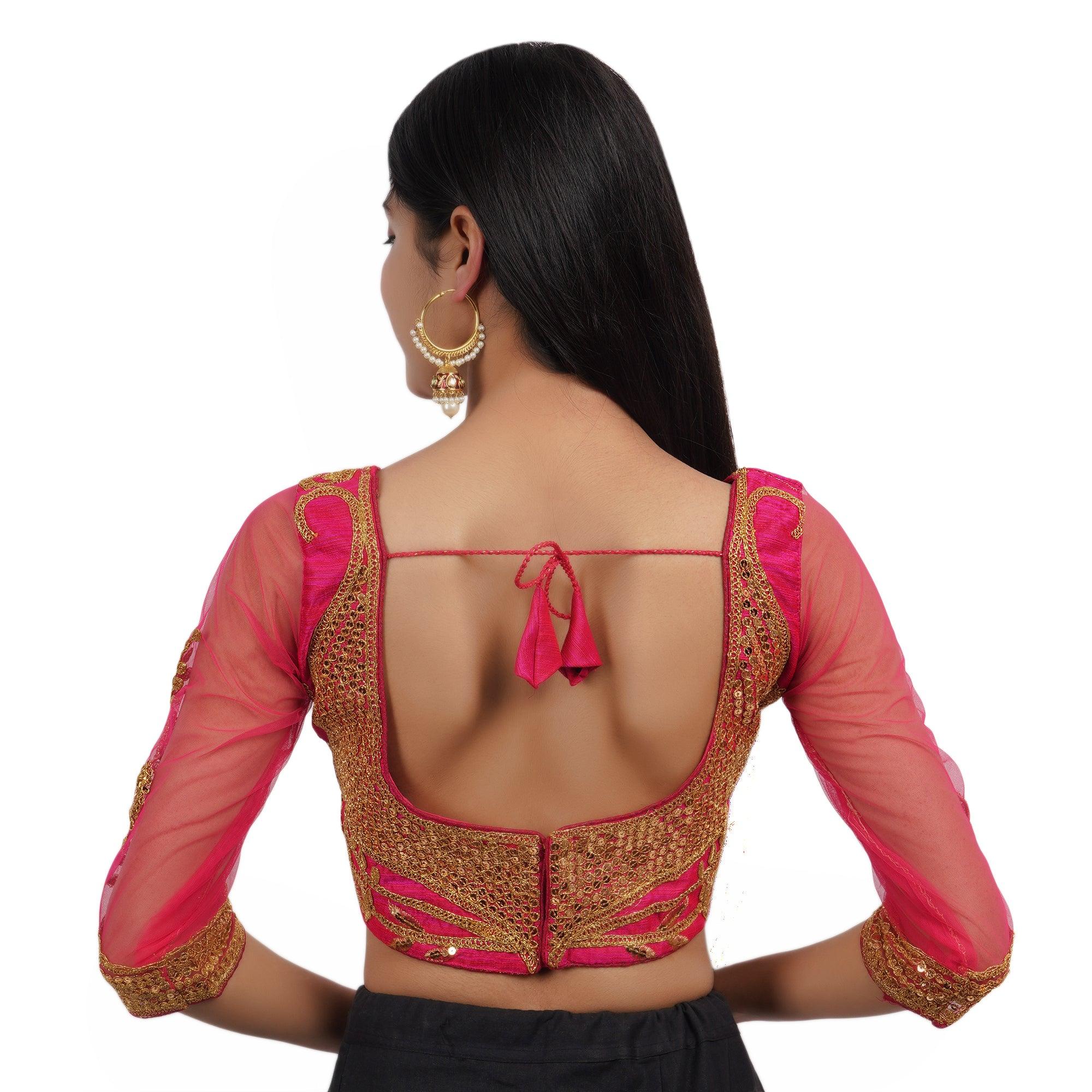 Round Neck Embroidered Rani Pink Women Blouse