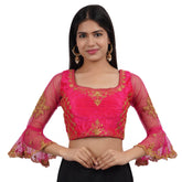 Square Neck Embroidered Rani Maroon Women Blouse Default Title