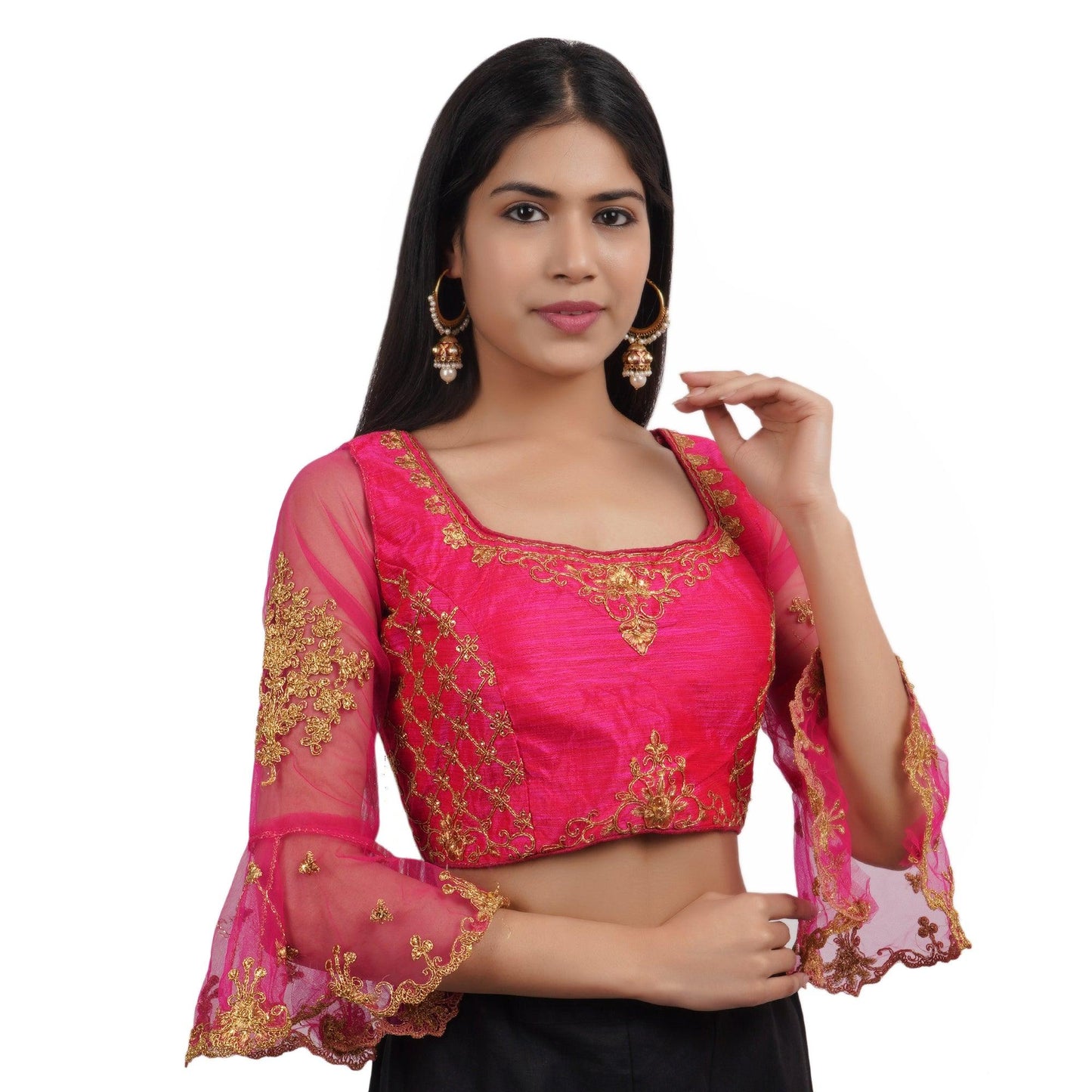 Trendzmy Square Neck Embroidered Rani Maroon Women Blouse