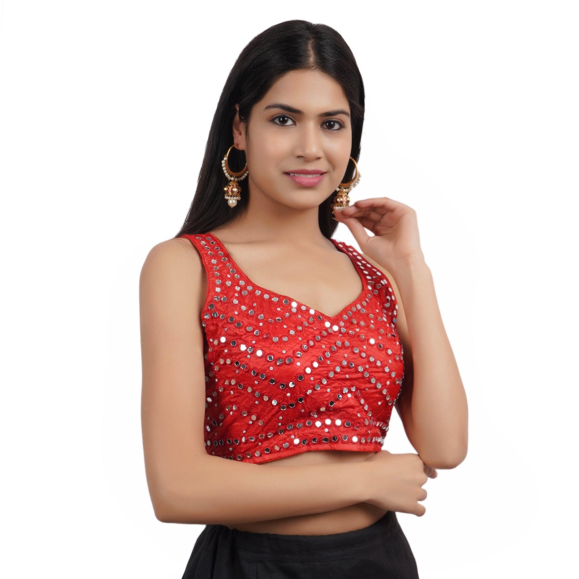 Sweetheart Neck Mirror Dark Red Women Blouse