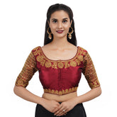Round Neck Embroidered Maroon Women Blouse Maroon