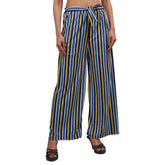Woman's Rayon Strip Blue Yellow Palazzo Default Title