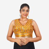 Women Yellow V Neck Elegant Work Readymade Blouse Default Title