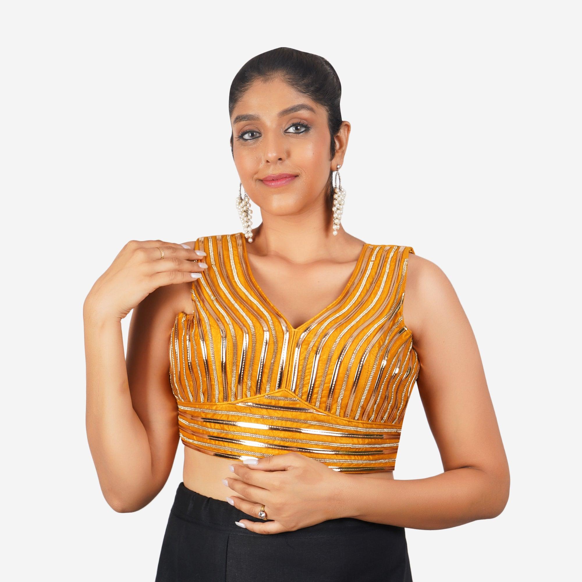 Women Yellow V Neck Elegant Work Readymade Blouse