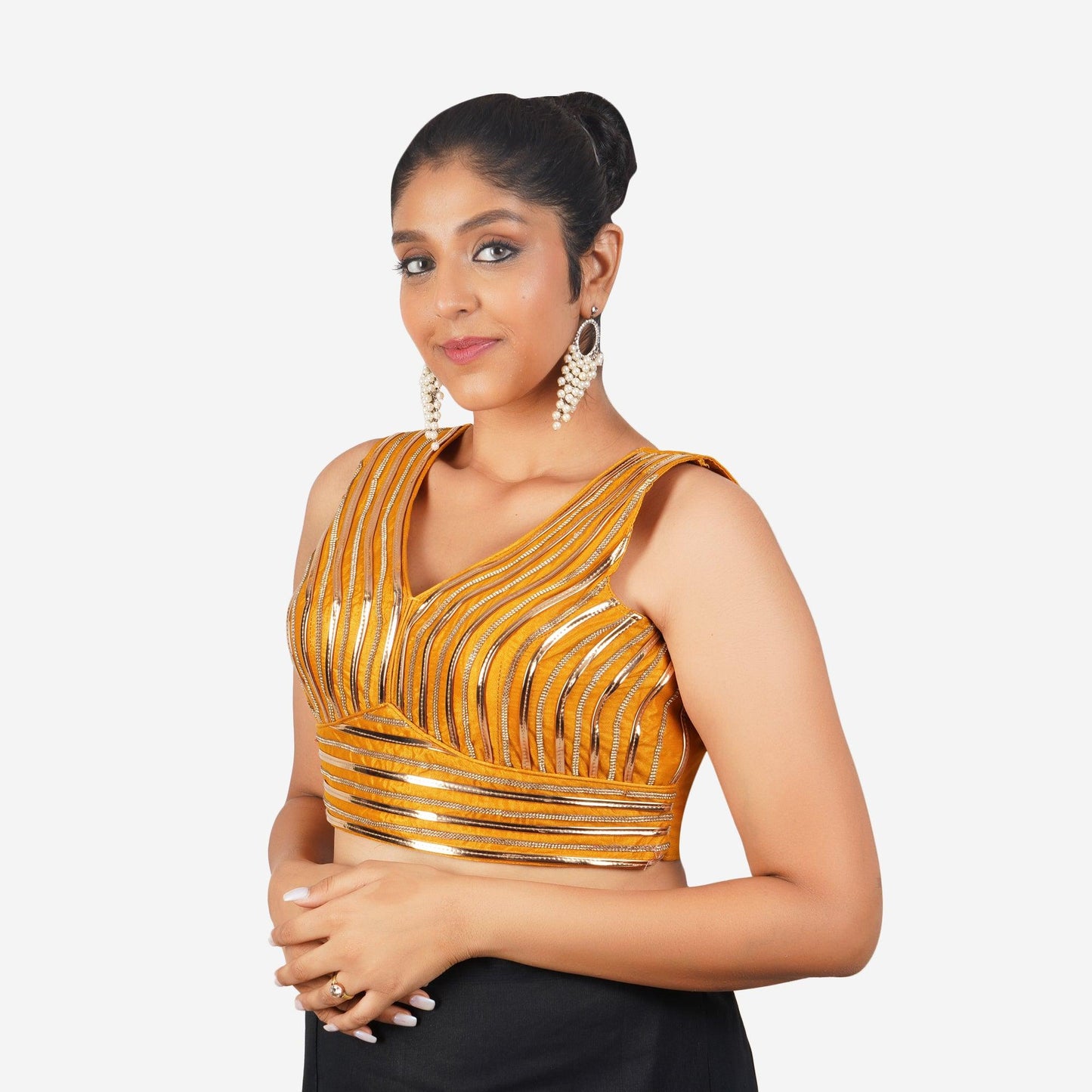 Trendzmy Women Yellow V Neck Elegant Work Readymade Blouse