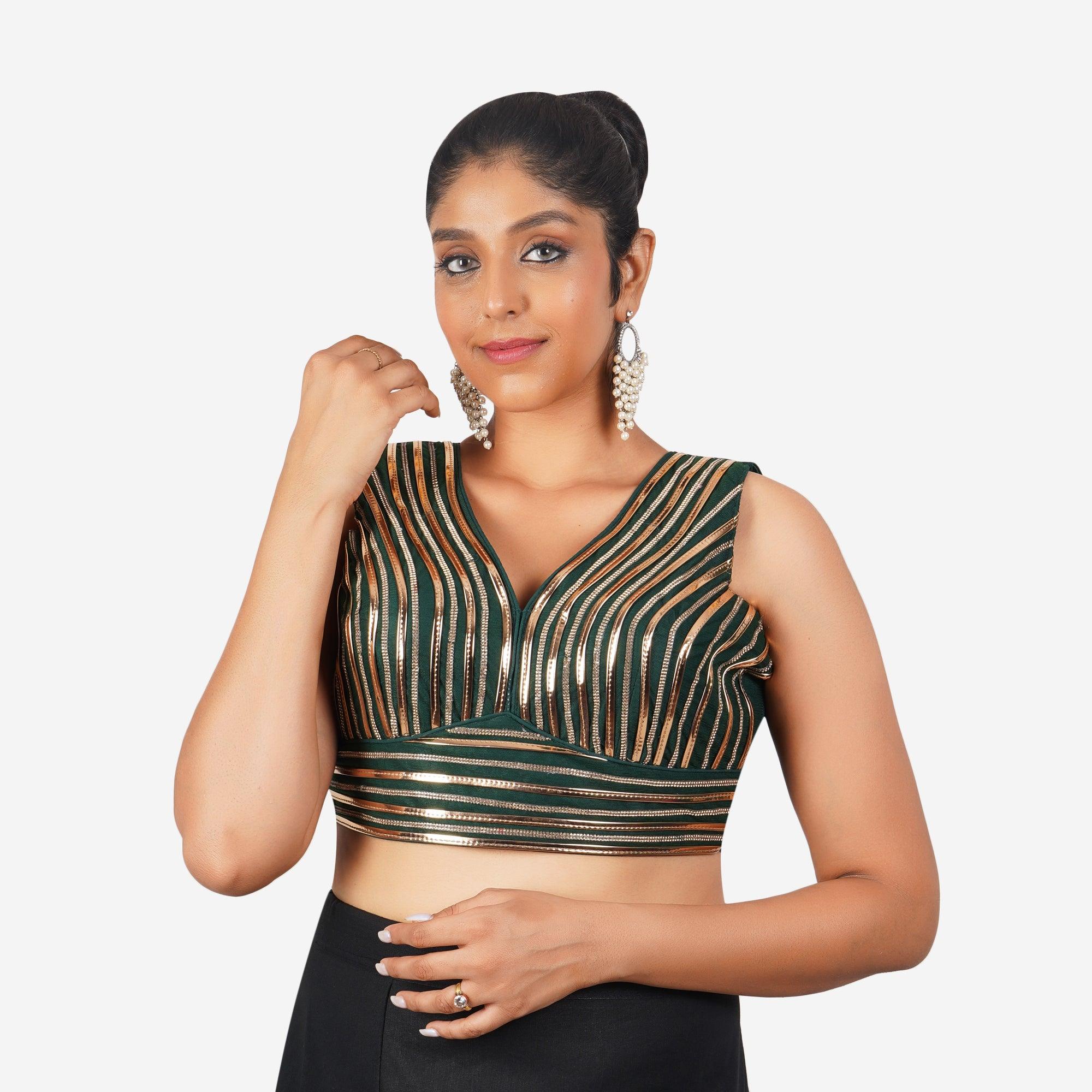 Women Mungia Green V Neck Elegant Work Readymade Blouse