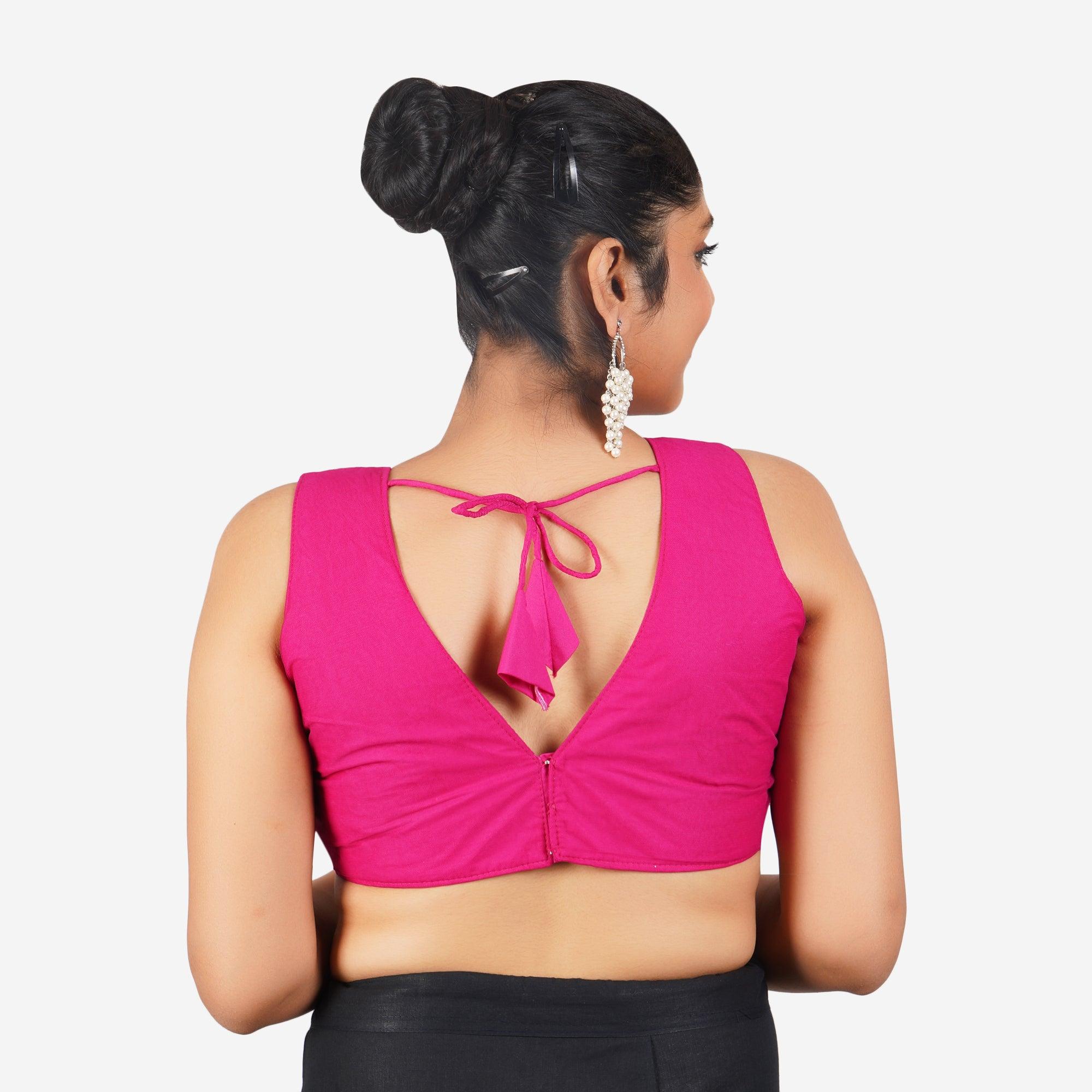 Women Rani Pink V Neck Elegant Work Readymade Blouse