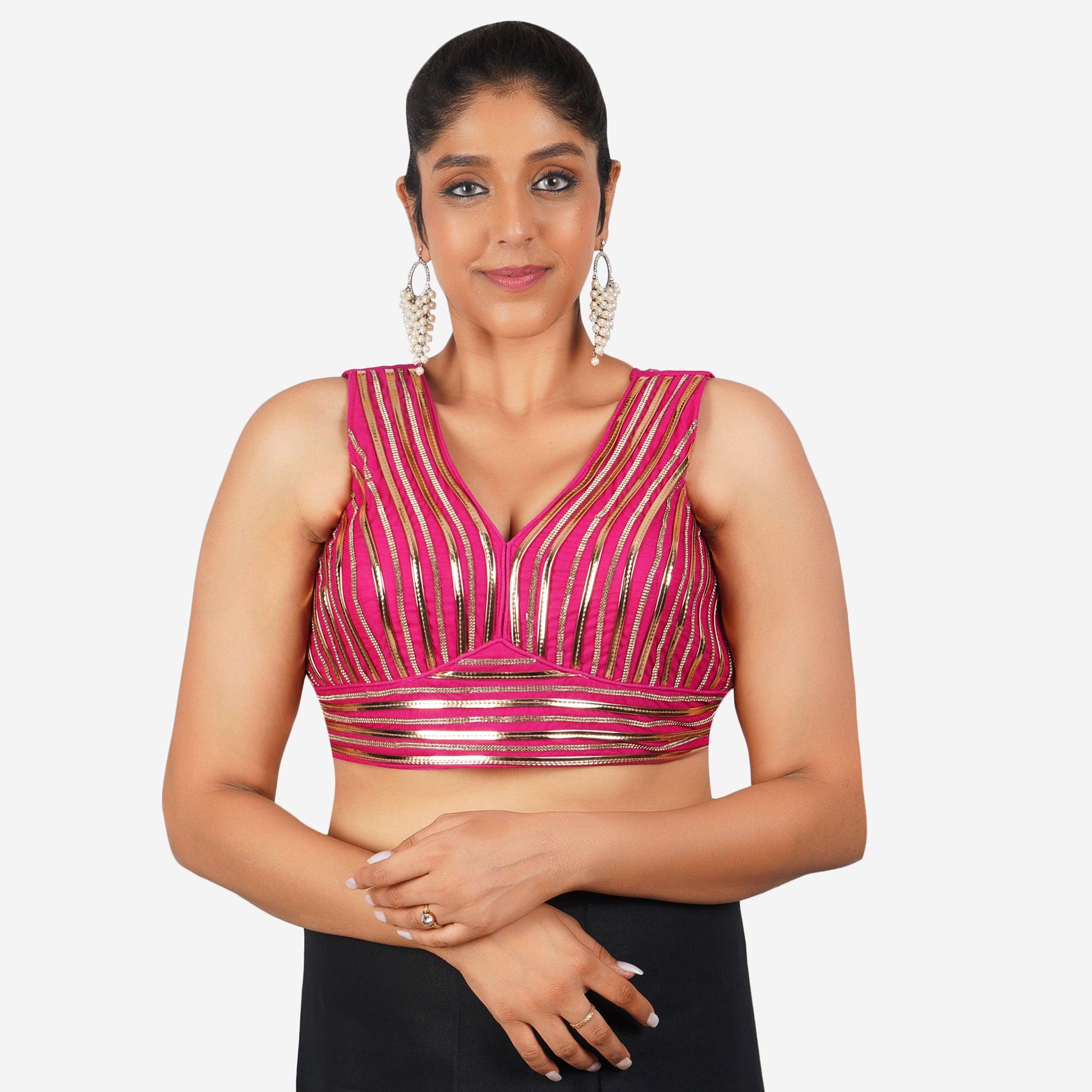 Women Rani Pink V Neck Elegant Work Readymade Blouse Default Title
