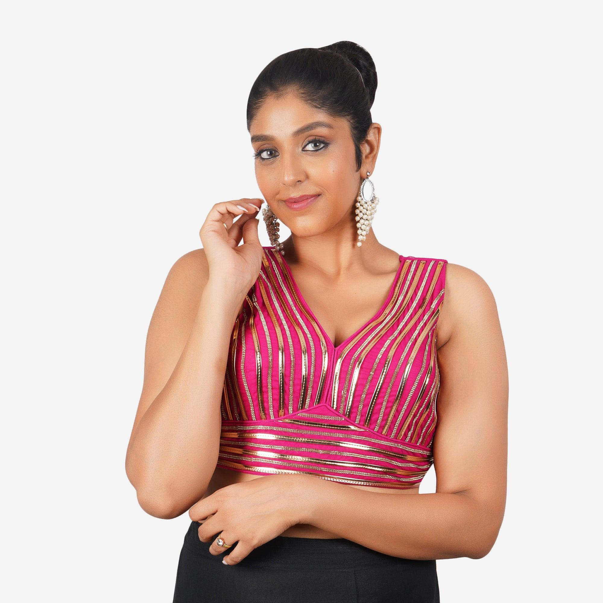 Women Rani Pink V Neck Elegant Work Readymade Blouse