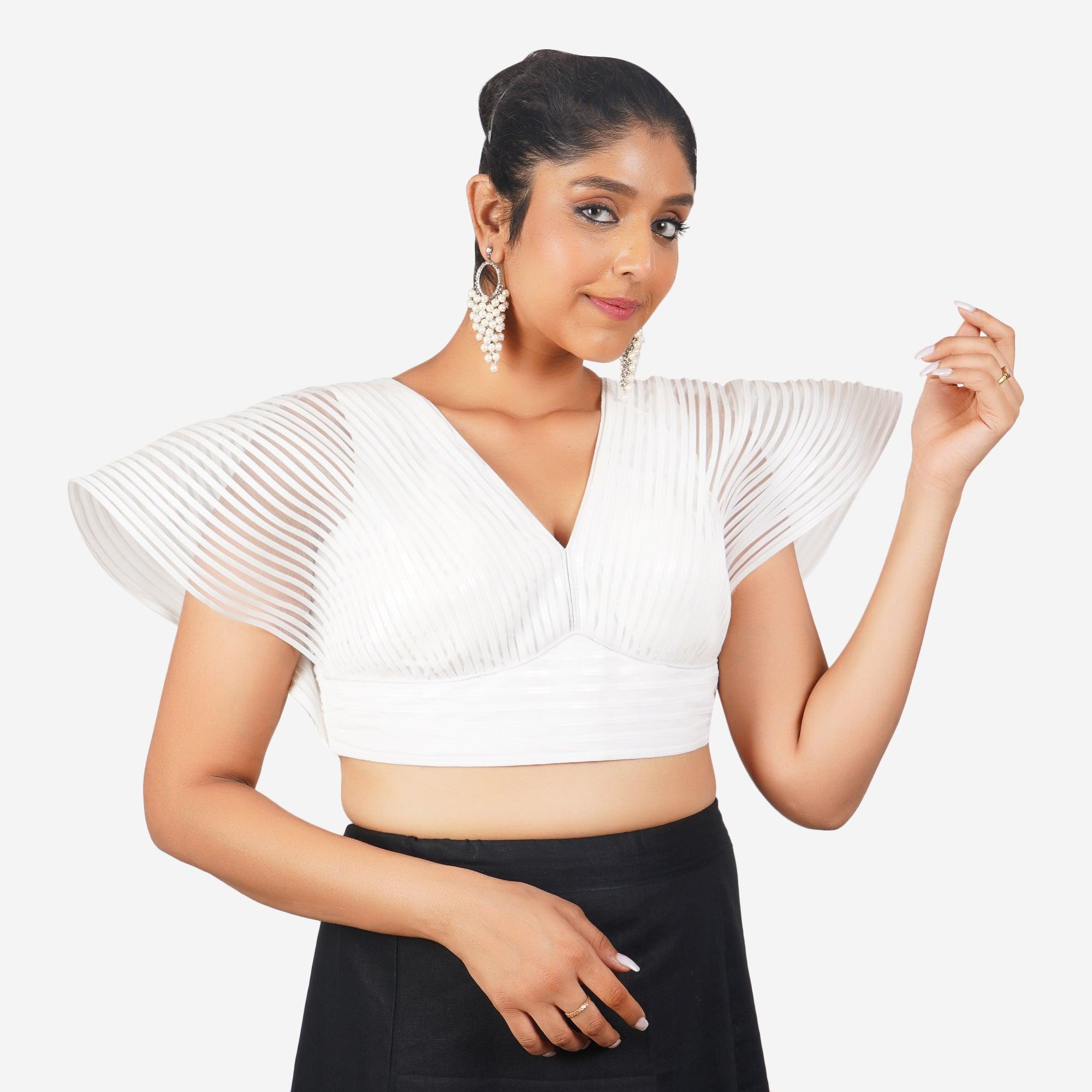 Women White Self Design Readymade Blouse