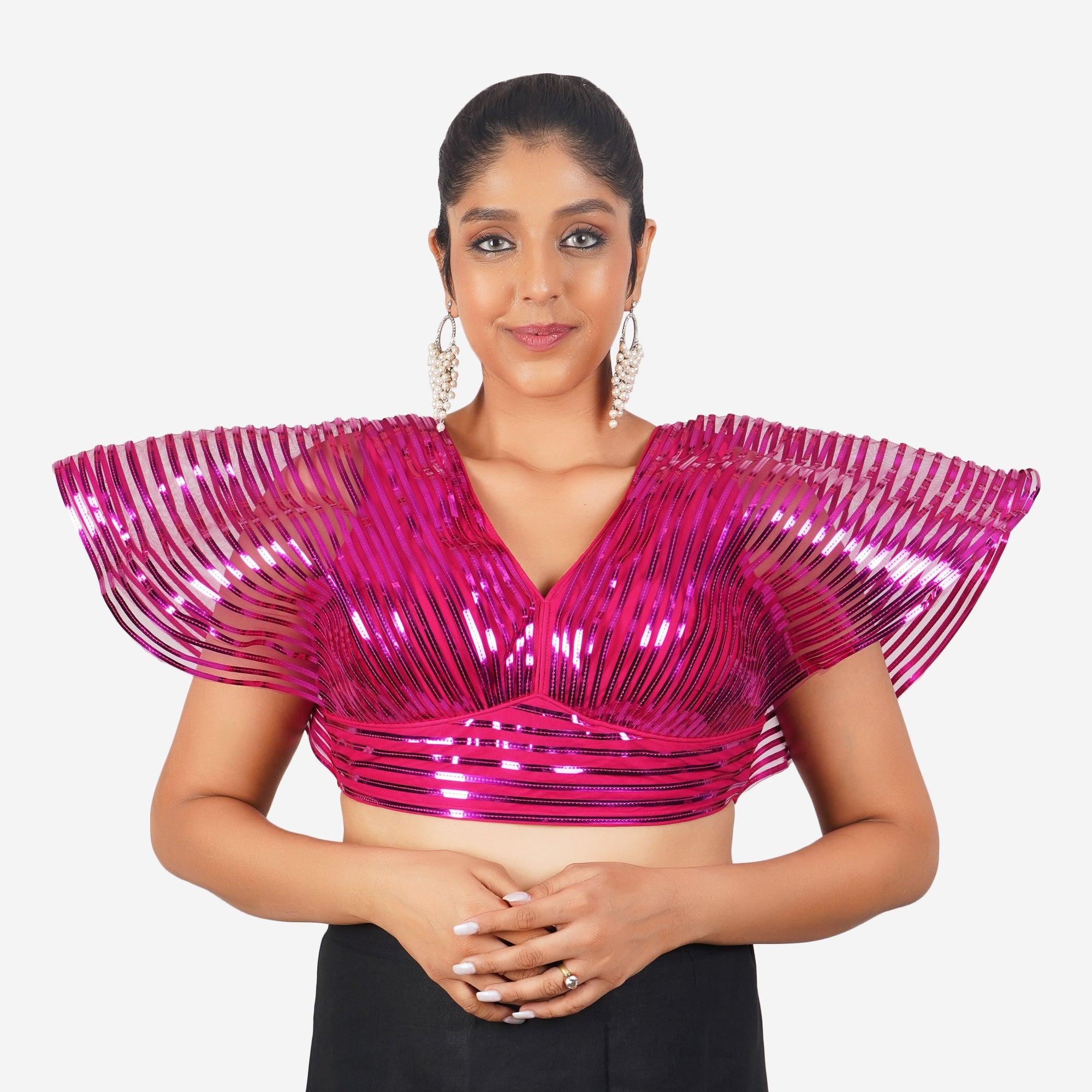 Women Rani Pink Self Design Readymade Blouse Rani Pink